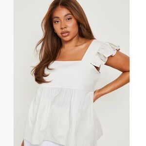 Boohoo Plus Linen Ruffle Smock Top
